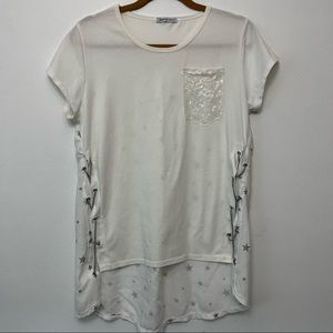 Made in Italy Short Sleeve White Silver Star Top Size M/L